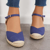 Suisecloths Closed Toe Espadrilles Wedge Ankle Strap Sandals Oshnow